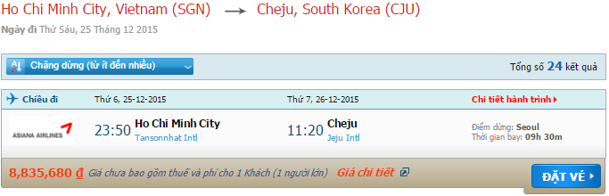 Vé máy bay Asiana Airlines từ Sài Gòn đi Jeju: