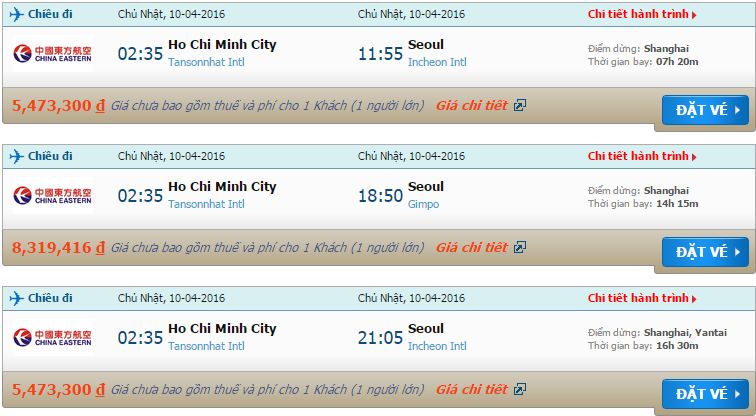 Bản tin cập nhật giá vé China Eastern Airlines từ Sài Gòn tới Seoul tháng 4/2016