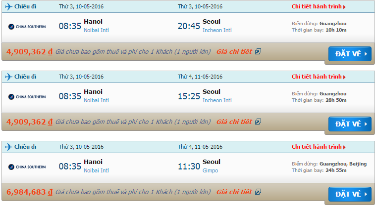 Vé máy bay China Southern Airlines từ Hà Nội đi Seoul