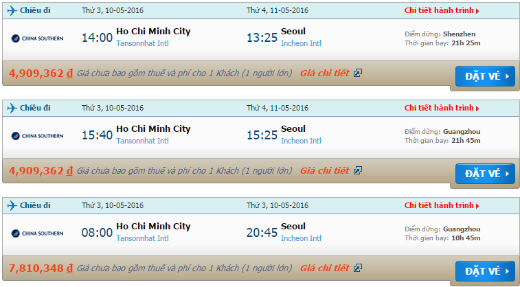 Vé máy bay China Southern Airlines từ Sài Gòn đi Seoul