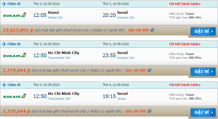 Vé máy bay EVA Air đi Seoul