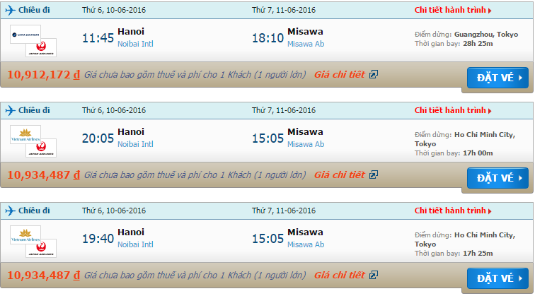 Vé máy bay đi Misawa