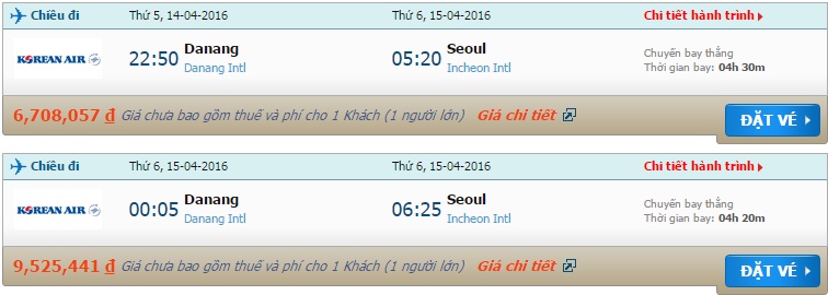 Bản tin cập nhật giá vé Korean Air từ Đà Nẵng tới Incheon tháng 4/2016