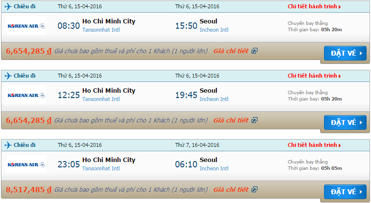 Vé máy bay Korean Air từ Sài Gòn đi Incheon