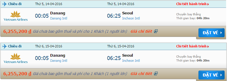 Vé máy bay Vietnam Airlines từ Đà Nẵng đi Incheon