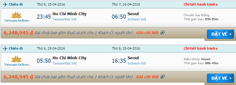 Vé máy bay Vietnam Airlines từ Sài Gòn đi Incheon