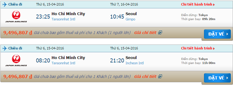 Vé máy bay Japan Airlines từ Sài Gòn đi Seoul