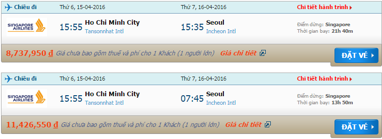 Vé máy bay Singapore từ Sài Gòn đi Seoul