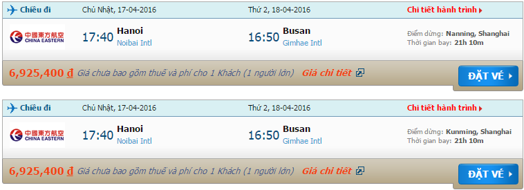 Vé máy bay China Eastern Airlines từ Hà Nội đi Busan