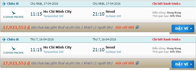 Vé máy bay Cathay Pacific từ Sài Gòn đi Incheon
