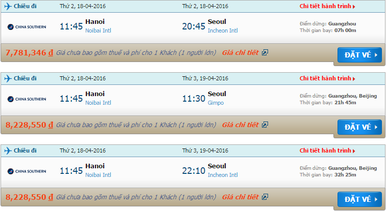 Vé máy bay China Southern Airlines từ Hà Nội đi Incheon