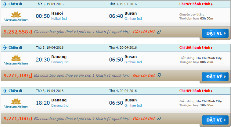 Vé máy bay Vietnam Airlines đi Busan