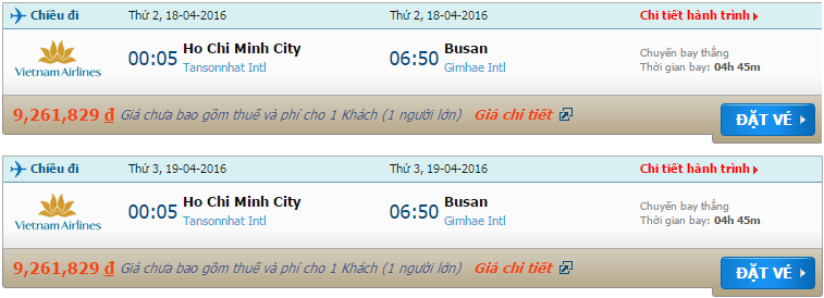 Vé máy bay Vietnam Airlines từ Sài Gòn đi Busan
