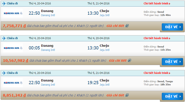 Vé máy bay Korean Air từ Đà Nẵng đi Jeju