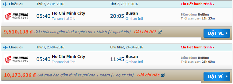 Vé máy bay Air China từ Sài Gòn đi Busan