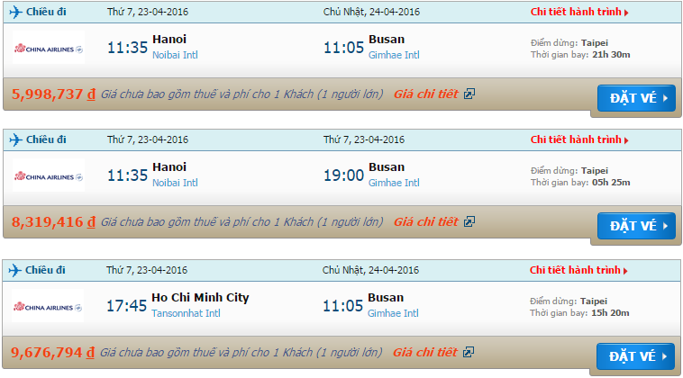 Vé máy bay China Airlines đi Busan