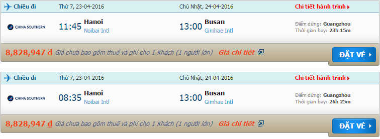Vé máy bay China Southern Airlines từ Hà Nội đi Busan