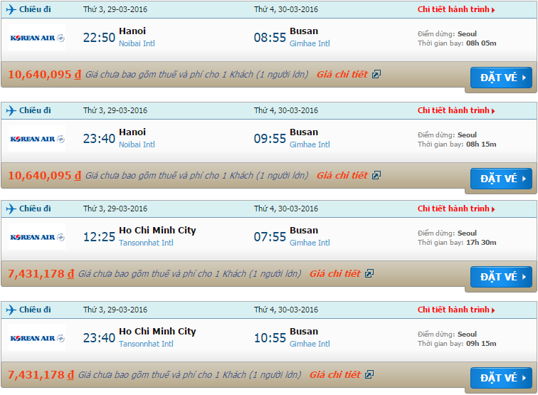 Bản tin cập nhật giá vé Korean Air tới Busan tháng 3/2016