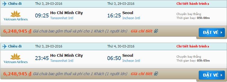 Vé máy bay Vietnam Airlines từ Sài Gòn đi Seoul tháng 3/2016