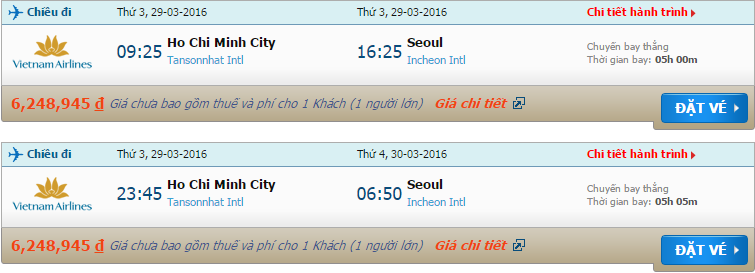 Bản tin cập nhật giá vé Vietnam Airlines từ Sài Gòn tới Seoul tháng 3/2016