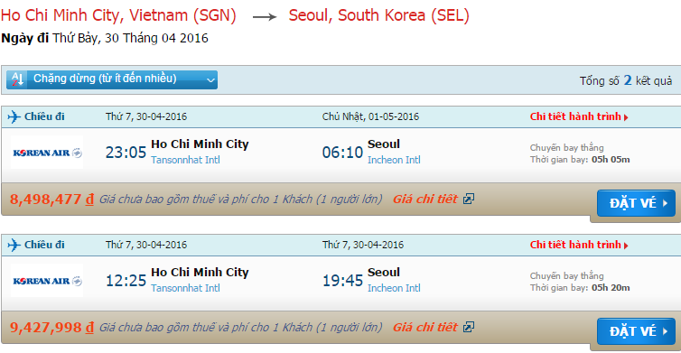 Vé máy bay Korean Air từ Sài Gòn đi Seoul