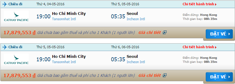 Vé máy bay Cathay Pacific từ Sài Gòn đi Seoul