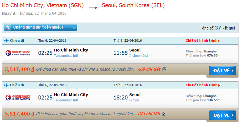 vé máy bay China Eastern Airlines từ Sài Gòn đi Seoul