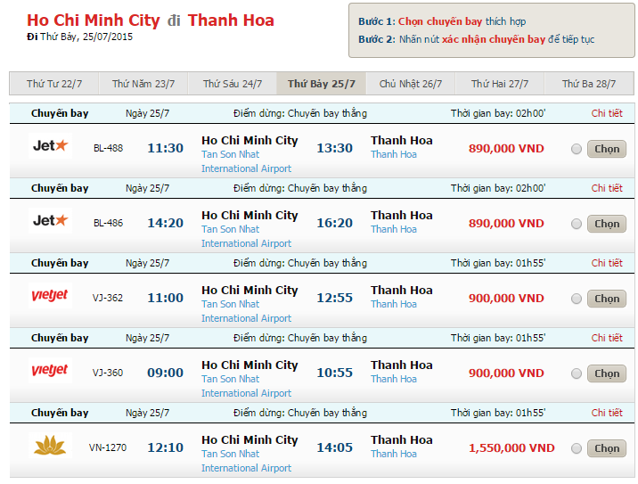 Vé máy bay từ Sài Gòn đi Thanh Hóa