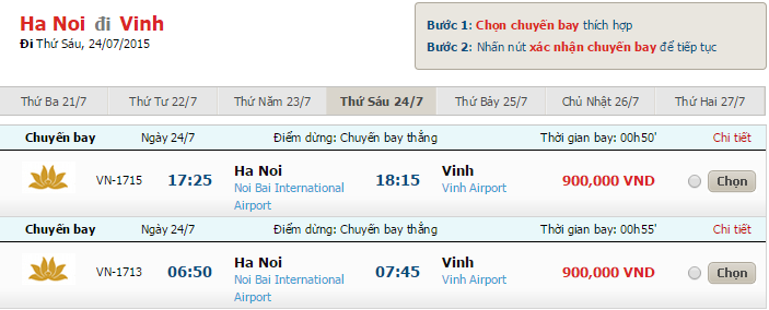 Vé máy bay từ Hà Nội đi Vinh