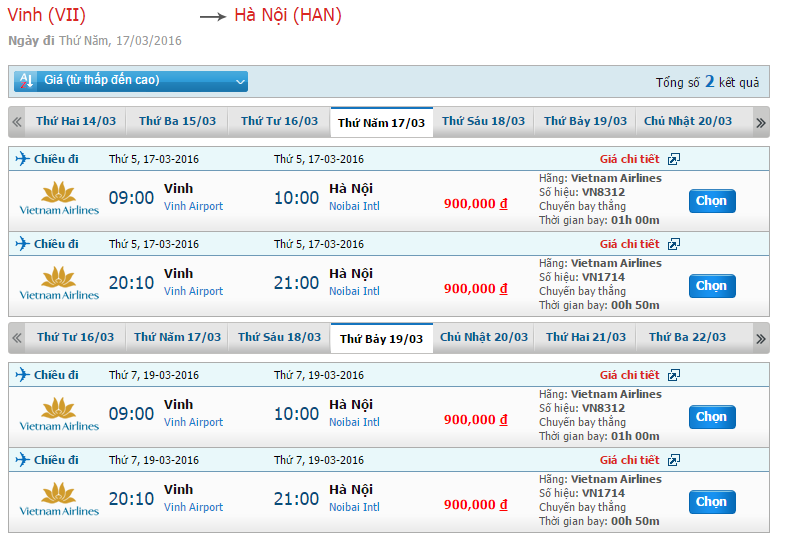 Bảng giá vé máy bay từ Vinh đi Hà Nội cho bạn tham khảo