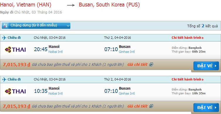 Vé máy bay Thai Airways từ Hà Nội đi Busan