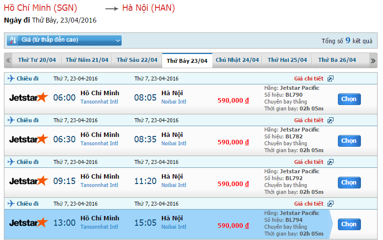 Bảng giá vé máy bay Jetstar Pacific đi Hà Nội
