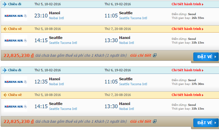 Vé máy bay Korean Air từ Hà Nội đi Seattle