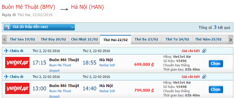 Tìm hiểu bản tin giá vé VietJet Air chặng Buôn Ma Thuột – Hà Nội tháng 2/2016