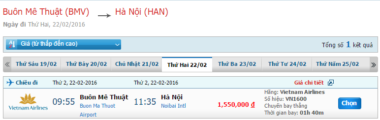  Tìm hiểu bản tin giá vé Vietnam Airlines chặng Buôn Ma Thuột – Hà Nội tháng 2/2016