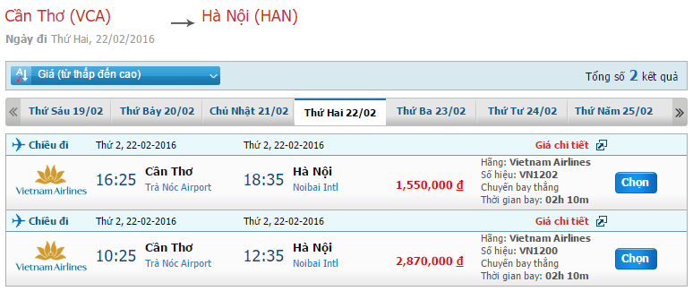 Tìm hiểu bản tin giá vé Vietnam Airlines chặng Cần Thơ – Hà Nội tháng 2/2016