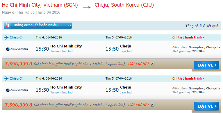 vé máy bay China Southern Airlines từ Sài Gòn đi Jeju