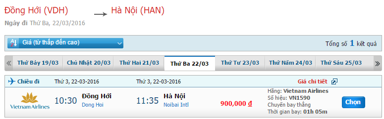 Update chuyến bay Đồng Hới đi Hà Nội trong tháng 2/2016