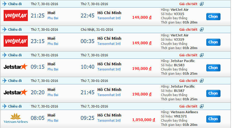 Tổng hợp tin tức chặng bay từ Huế đi Sài Gòn tháng 1/2016