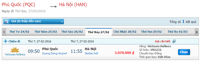 Tìm hiểu bản tin giá vé Vietnam Airlines chặng Phú Quốc – Hà Nội tháng 2/2016