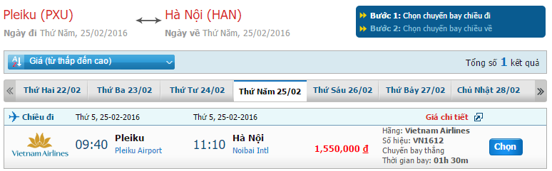 Tìm hiểu bản tin giá vé Vietnam Airlines chặng Pleiku – Hà Nội tháng 2/2016