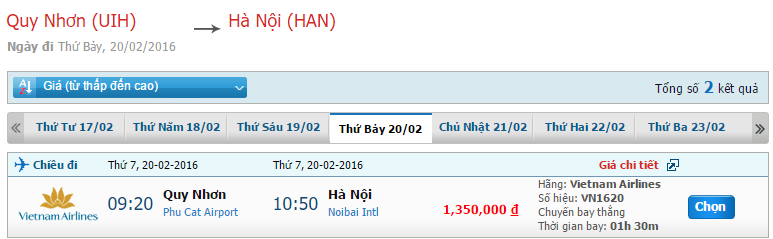 Vé máy bay Vietnam Airlines từ Quy Nhơn đi Hà Nội