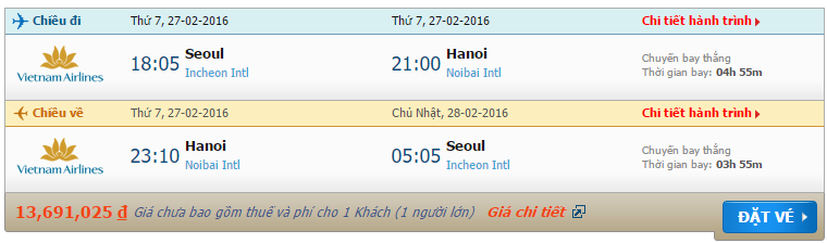 Vé máy bay từ Seoul đi Hà Nội