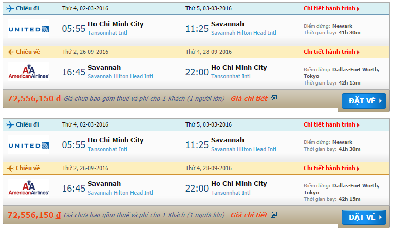 Vé máy bay American Airlines đi Savannah