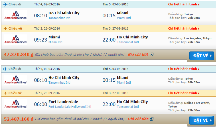 Vé máy bay American Airlines từ Hồ Chí Minh đi Miami