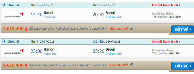 Vé máy bay Asiana Airlines đi Hàn Quốc