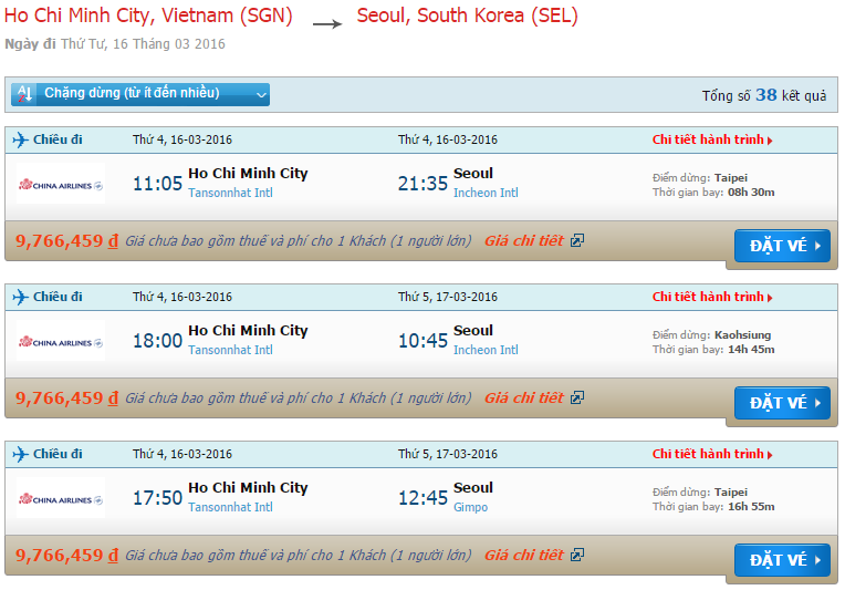 Vé máy bay China Airlines từ Sài Gòn đi Seoul 