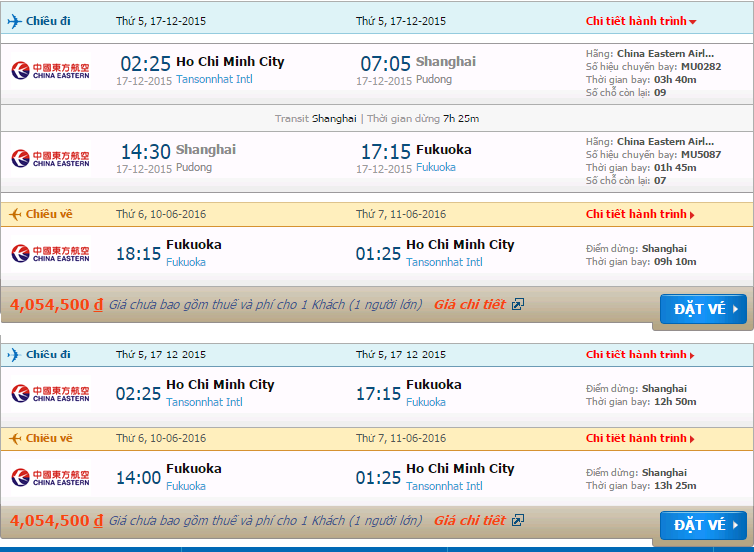 Vé máy bay China Eastern Hồ Chí Minh đi Fukuoka