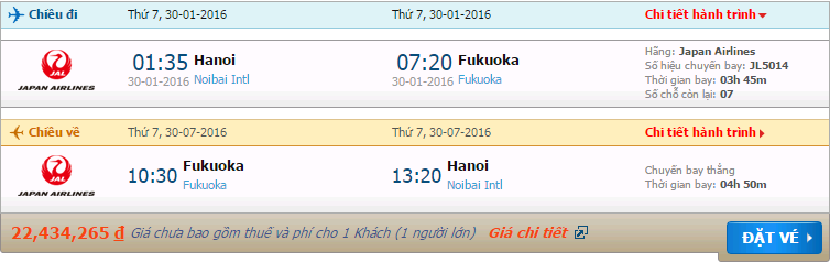 Vé máy bay Japan Airlines Hà nội đi Fukuoka