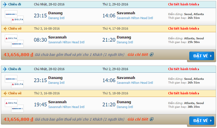 Vé máy bay từ Đà Nẵng đi Savannah